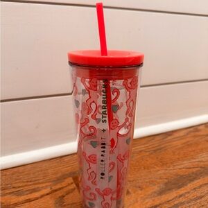 Starbucks + Roller Rabbit pink and Clear Tumbler with Straw